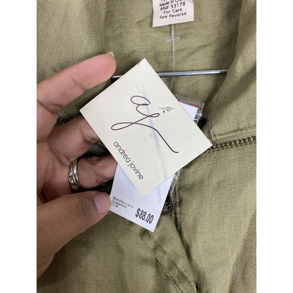 AJ Adrea Jovine Women's Green Linen Snapped Button Zip Up Jacket Size S NWT - Picture 5 of 11